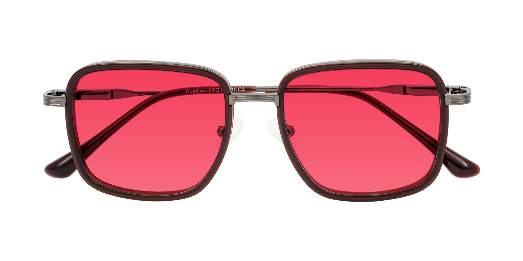 Folded Front of Guadiaro in Brown/Gunmetal with Red Tinted Lenses