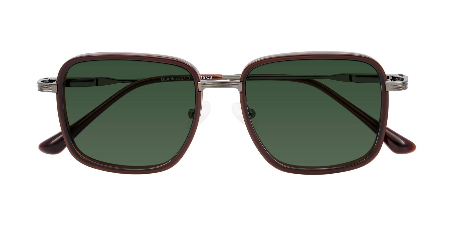 Folded Front of Guadiaro in Brown/Gunmetal with Green Tinted Lenses