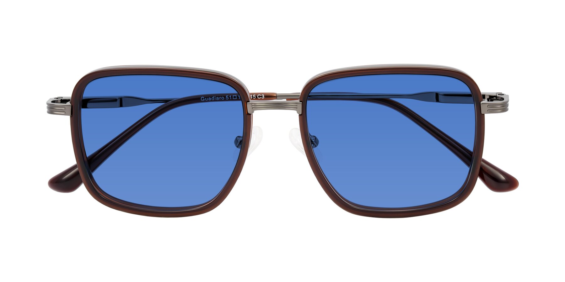 Folded Front of Guadiaro in Brown/Gunmetal with Blue Tinted Lenses