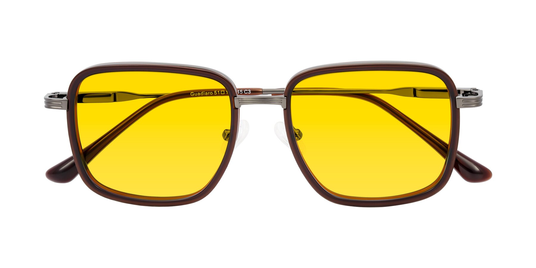 Folded Front of Guadiaro in Brown/Gunmetal with Yellow Tinted Lenses