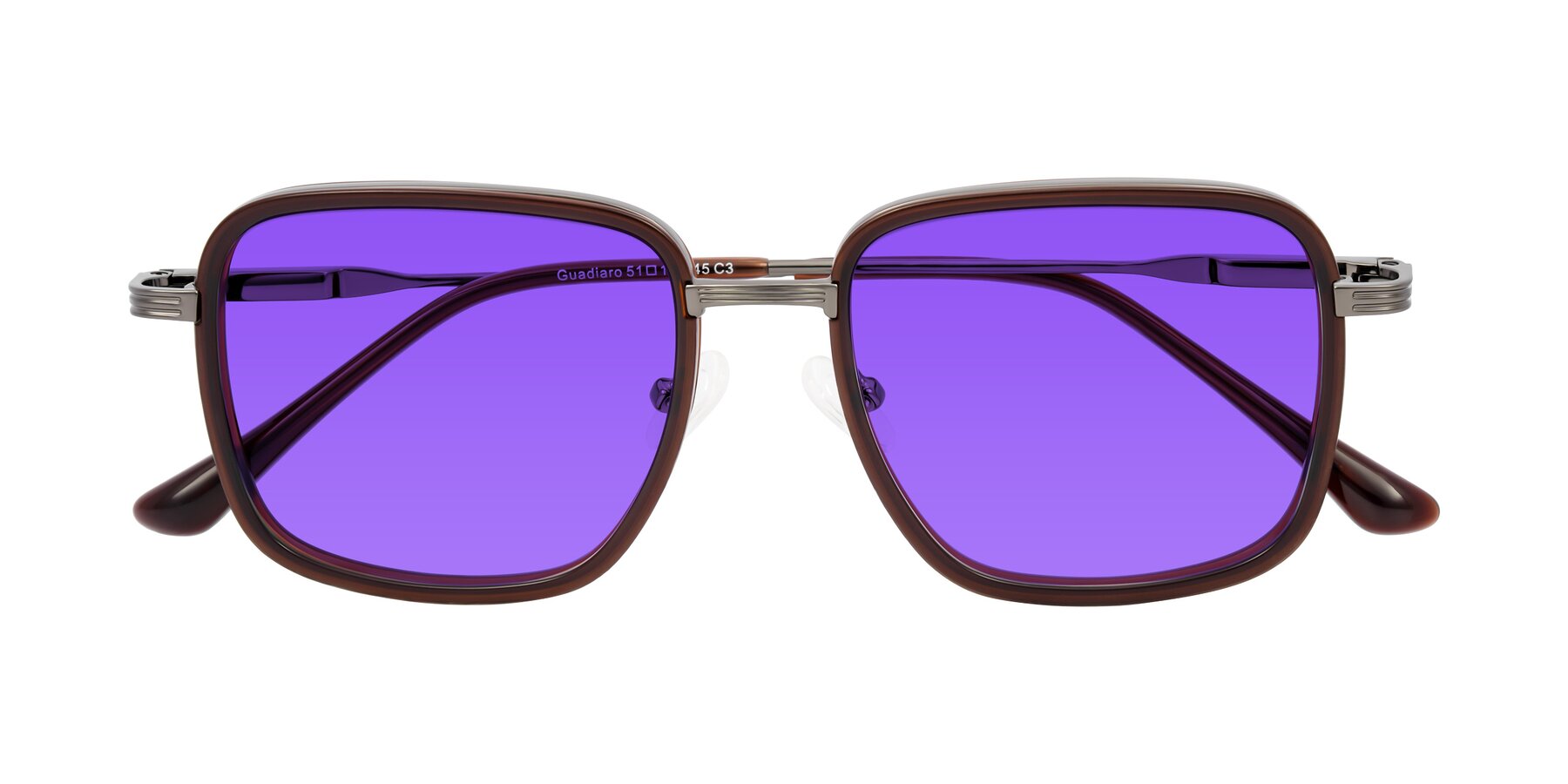Folded Front of Guadiaro in Brown/Gunmetal with Purple Tinted Lenses