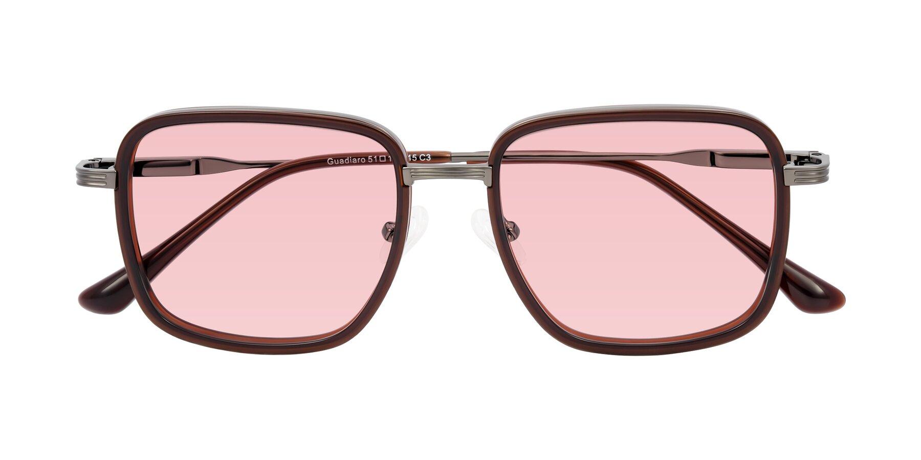 Folded Front of Guadiaro in Brown/Gunmetal with Light Garnet Tinted Lenses