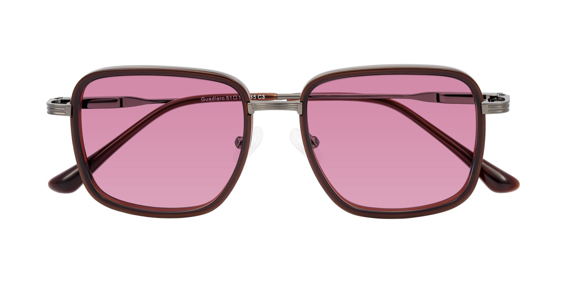 Folded Front of Guadiaro in Brown/Gunmetal with Medium Wine Tinted Lenses
