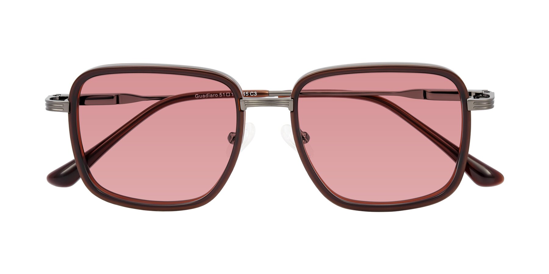 Folded Front of Guadiaro in Brown/Gunmetal with Medium Garnet Tinted Lenses