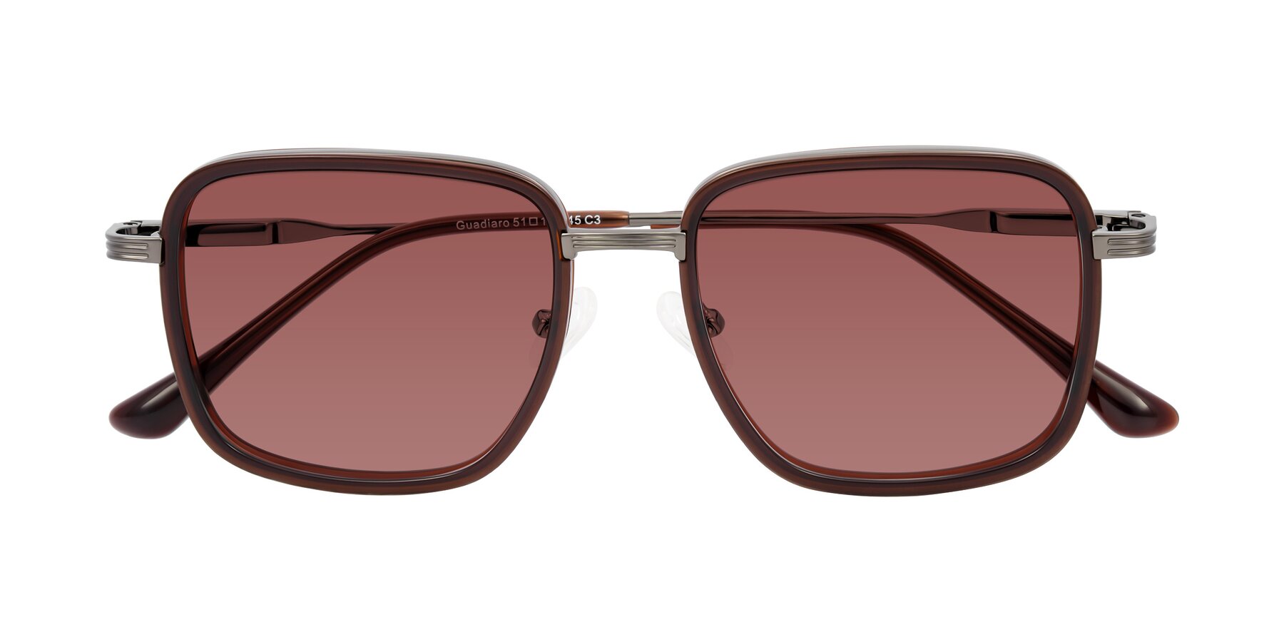 Folded Front of Guadiaro in Brown/Gunmetal with Garnet Tinted Lenses
