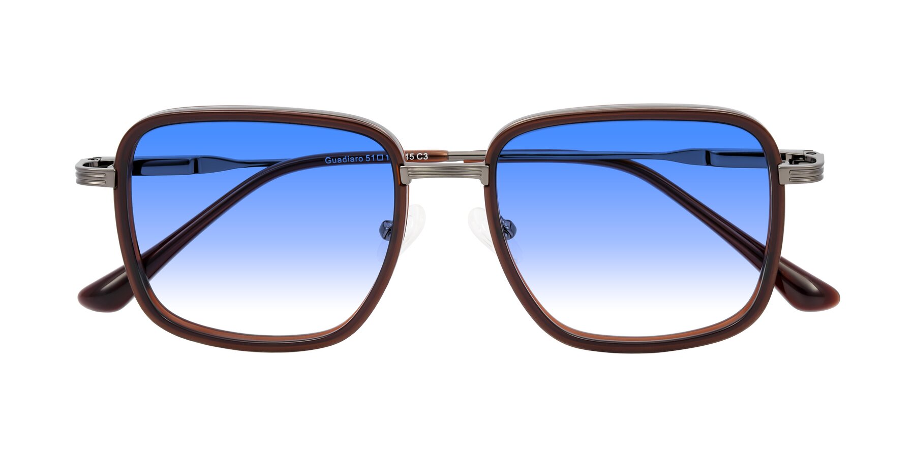 Folded Front of Guadiaro in Brown/Gunmetal with Blue Gradient Lenses