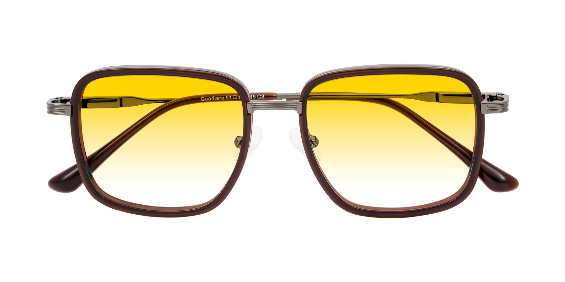 Folded Front of Guadiaro in Brown/Gunmetal with Yellow Gradient Lenses