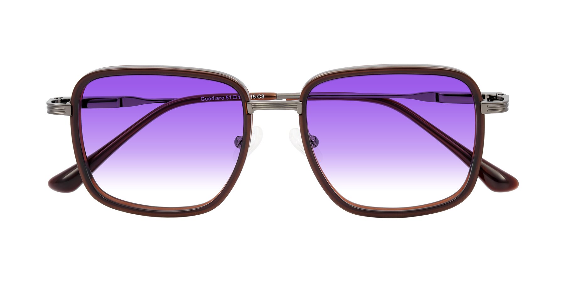 Folded Front of Guadiaro in Brown/Gunmetal with Purple Gradient Lenses