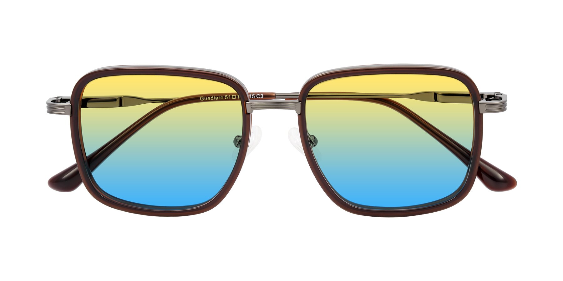 Folded Front of Guadiaro in Brown/Gunmetal with Yellow / Blue Gradient Lenses