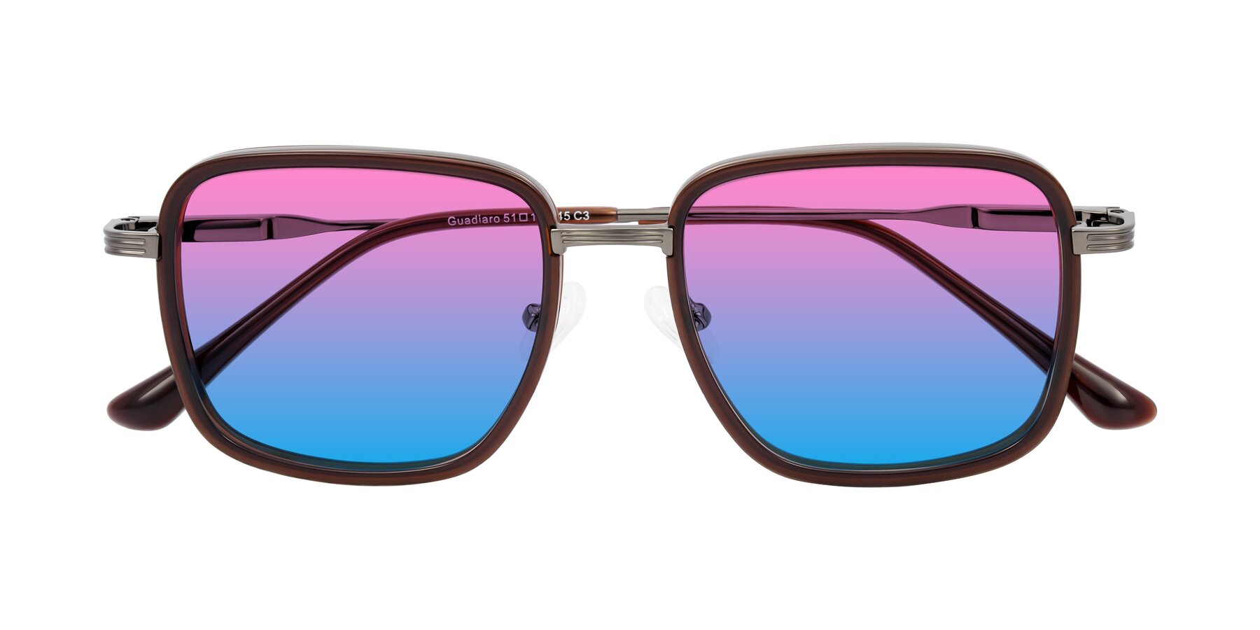 Folded Front of Guadiaro in Brown/Gunmetal with Pink / Blue Gradient Lenses