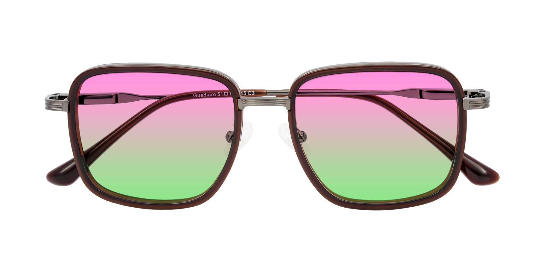 Folded Front of Guadiaro in Brown/Gunmetal with Pink / Green Gradient Lenses