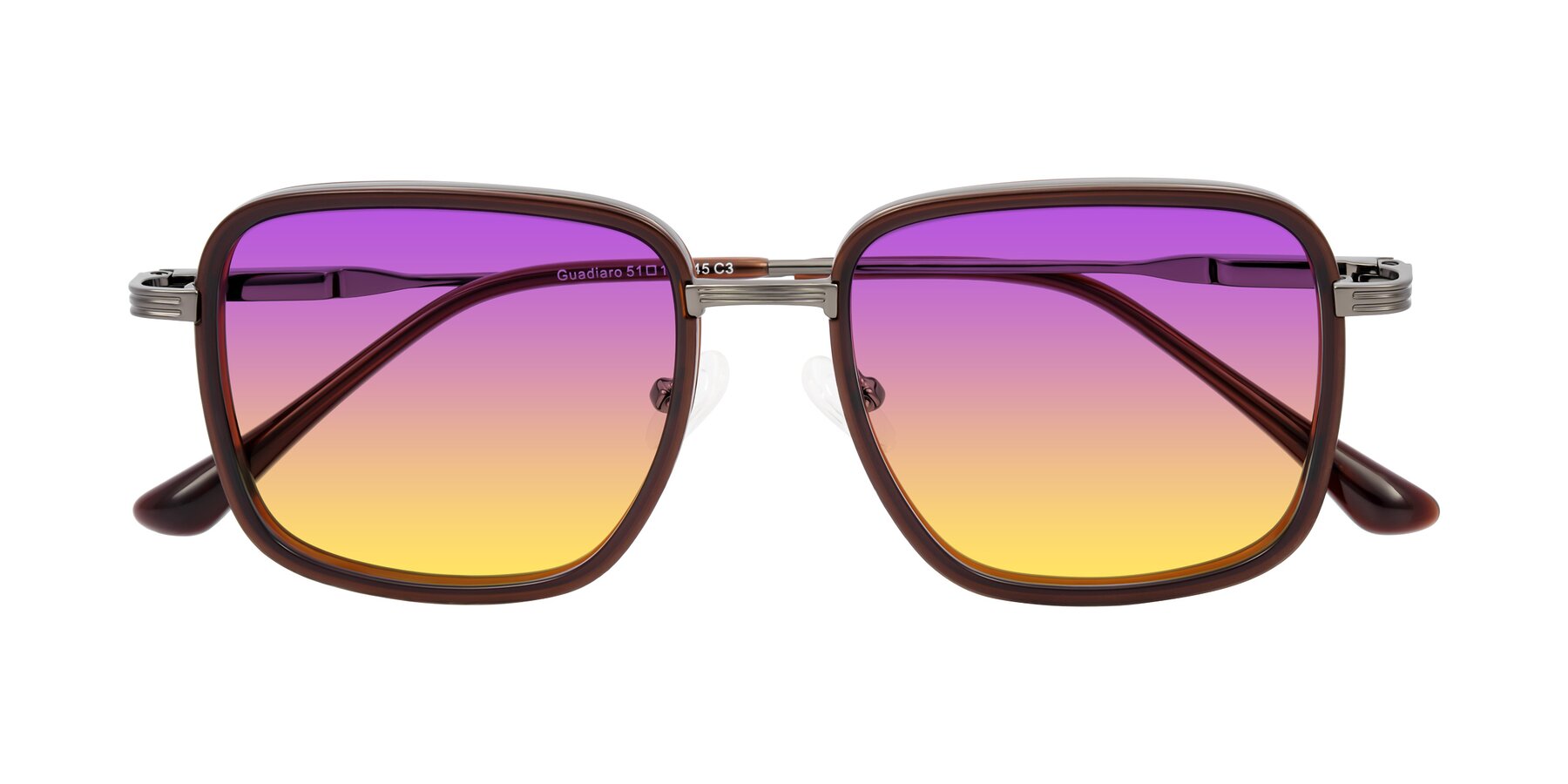 Folded Front of Guadiaro in Brown/Gunmetal with Purple / Yellow Gradient Lenses