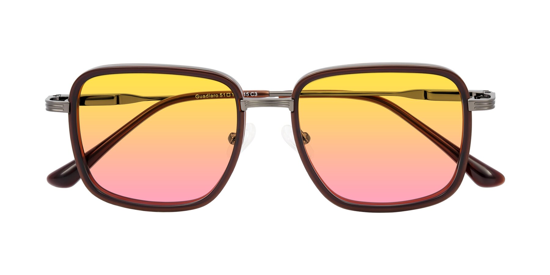 Folded Front of Guadiaro in Brown/Gunmetal with Yellow / Pink Gradient Lenses