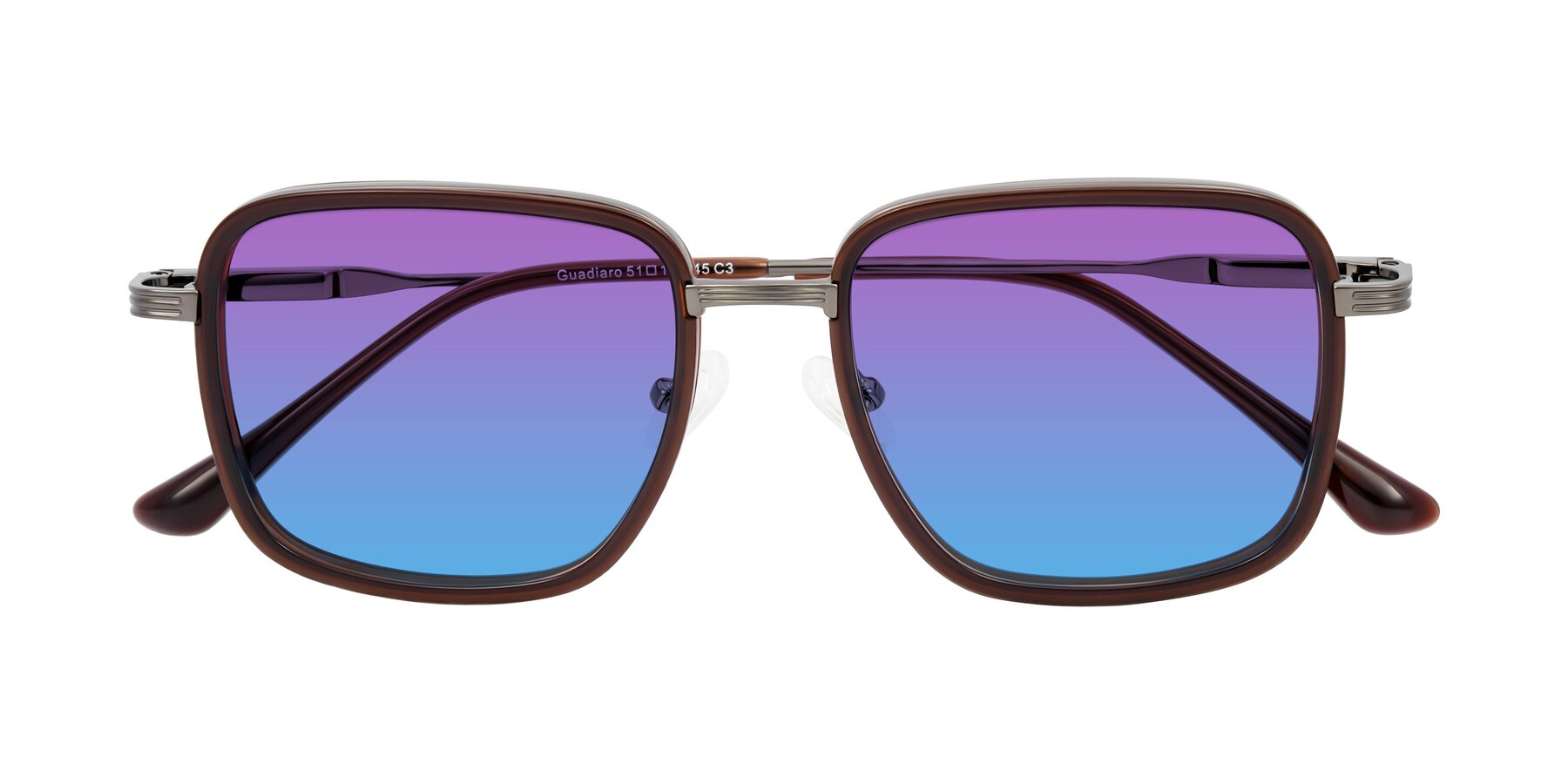 Folded Front of Guadiaro in Brown/Gunmetal with Purple / Blue Gradient Lenses
