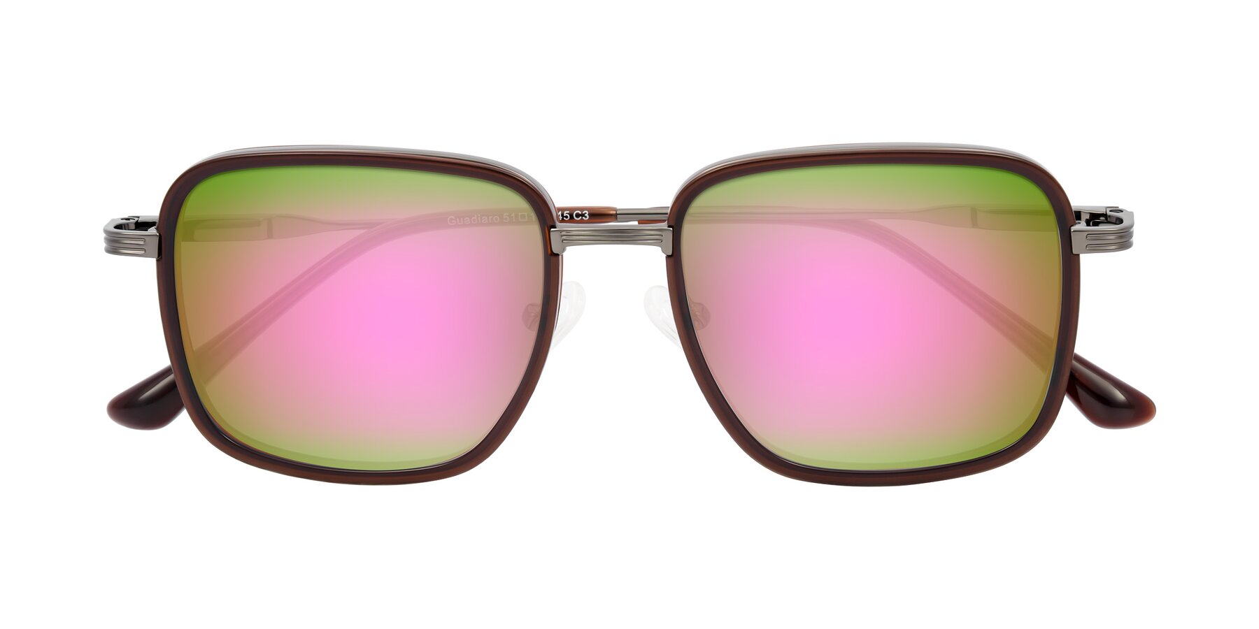Folded Front of Guadiaro in Brown/Gunmetal with Pink Mirrored Lenses