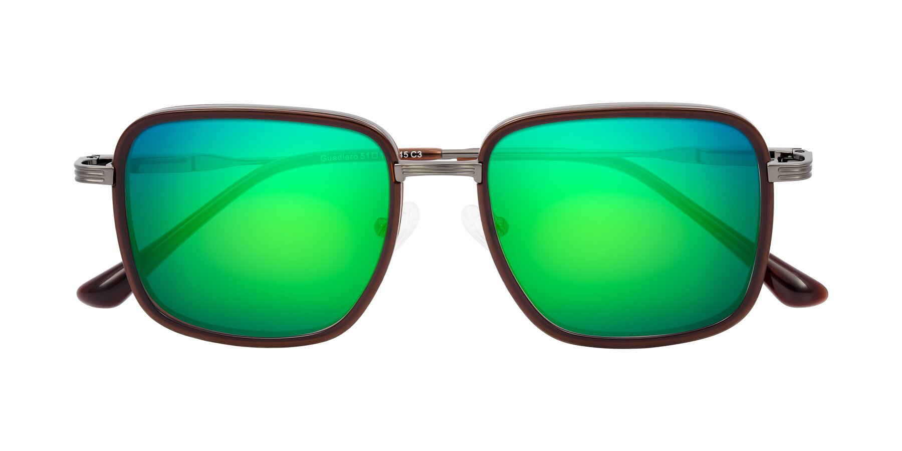 Folded Front of Guadiaro in Brown/Gunmetal with Green Mirrored Lenses