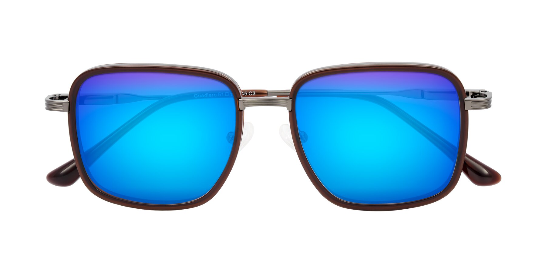 Folded Front of Guadiaro in Brown/Gunmetal with Blue Mirrored Lenses