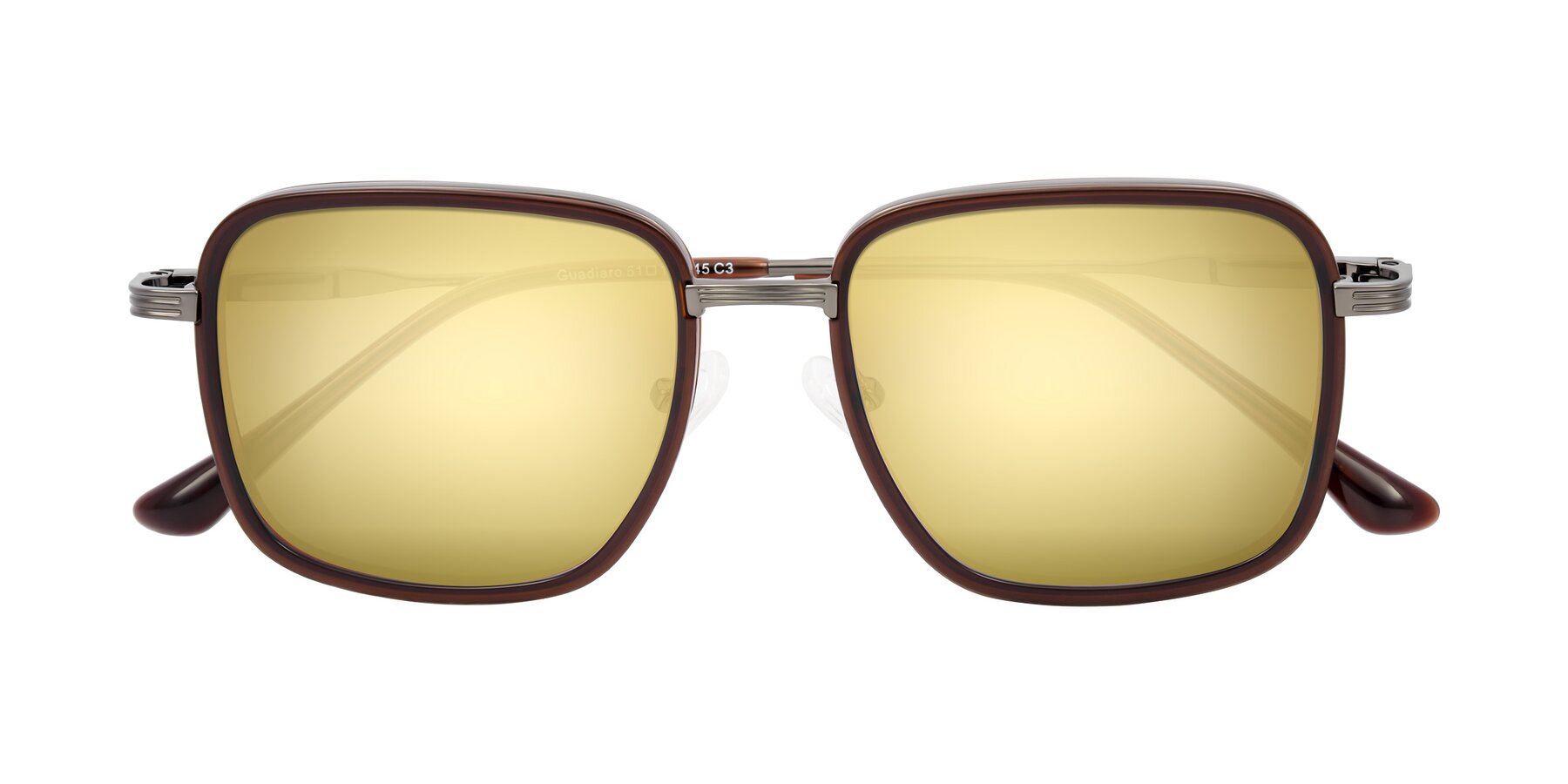 Folded Front of Guadiaro in Brown/Gunmetal with Gold Mirrored Lenses