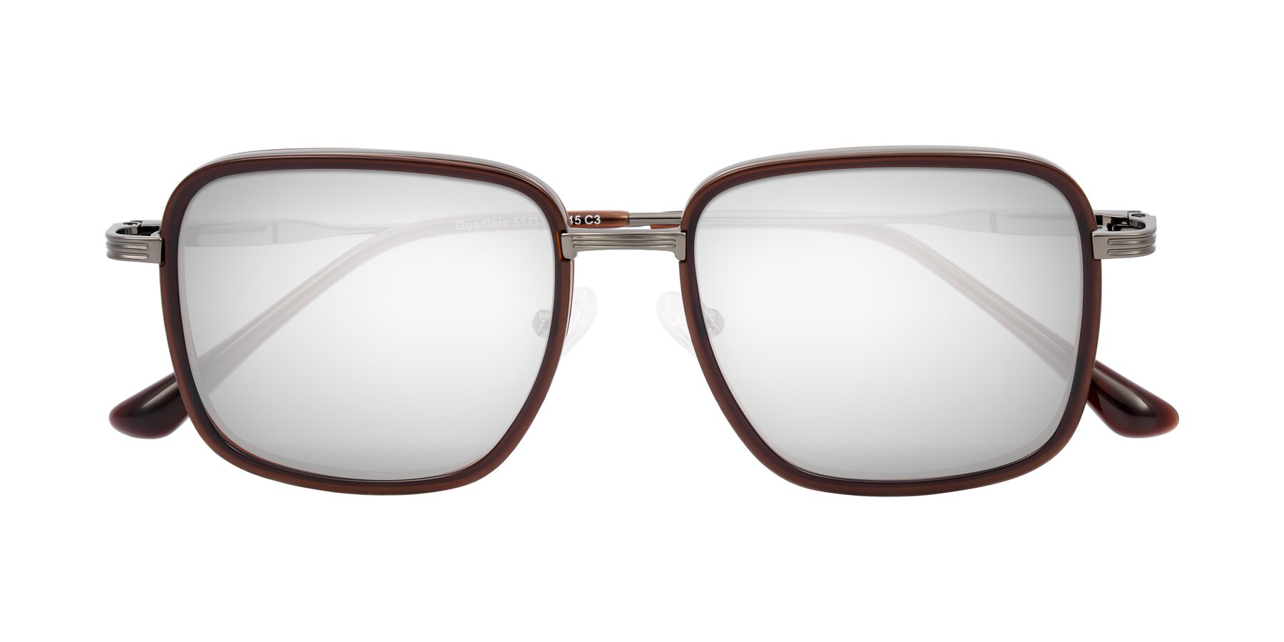 Folded Front of Guadiaro in Brown/Gunmetal with Silver Mirrored Lenses