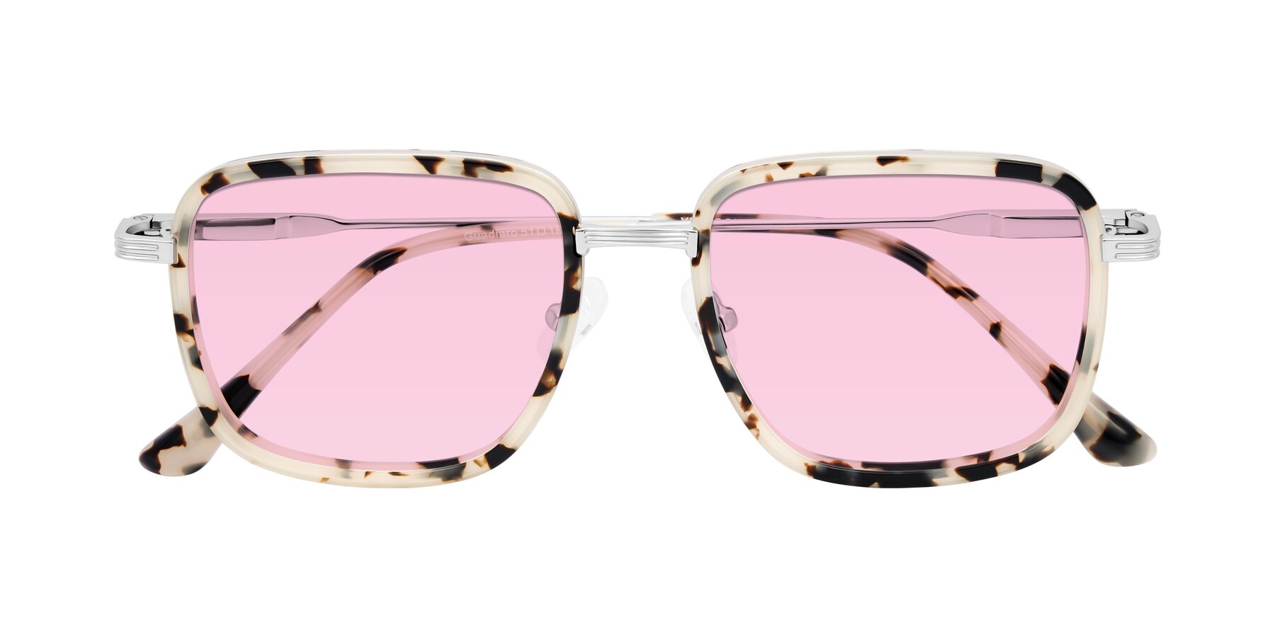 Folded Front of Guadiaro in Ivory Tortoise/Silver with Light Pink Tinted Lenses