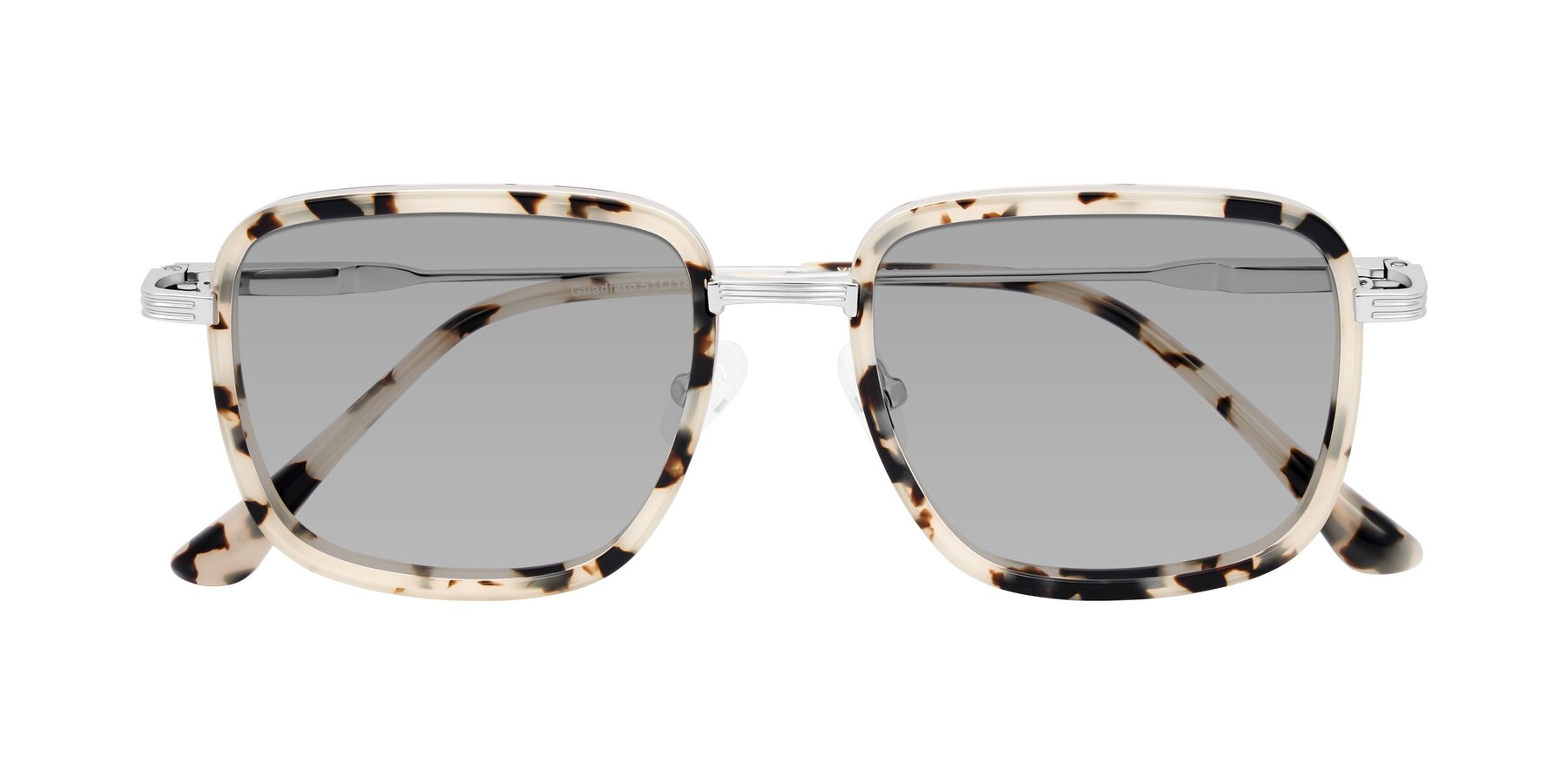 Folded Front of Guadiaro in Ivory Tortoise/Silver with Light Gray Tinted Lenses