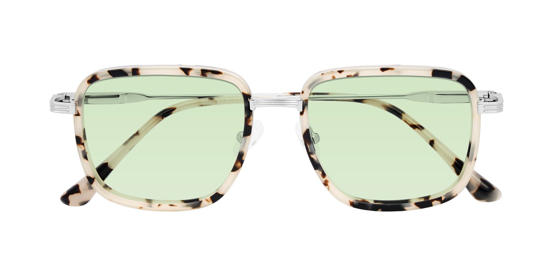 Folded Front of Guadiaro in Ivory Tortoise/Silver with Light Green Tinted Lenses