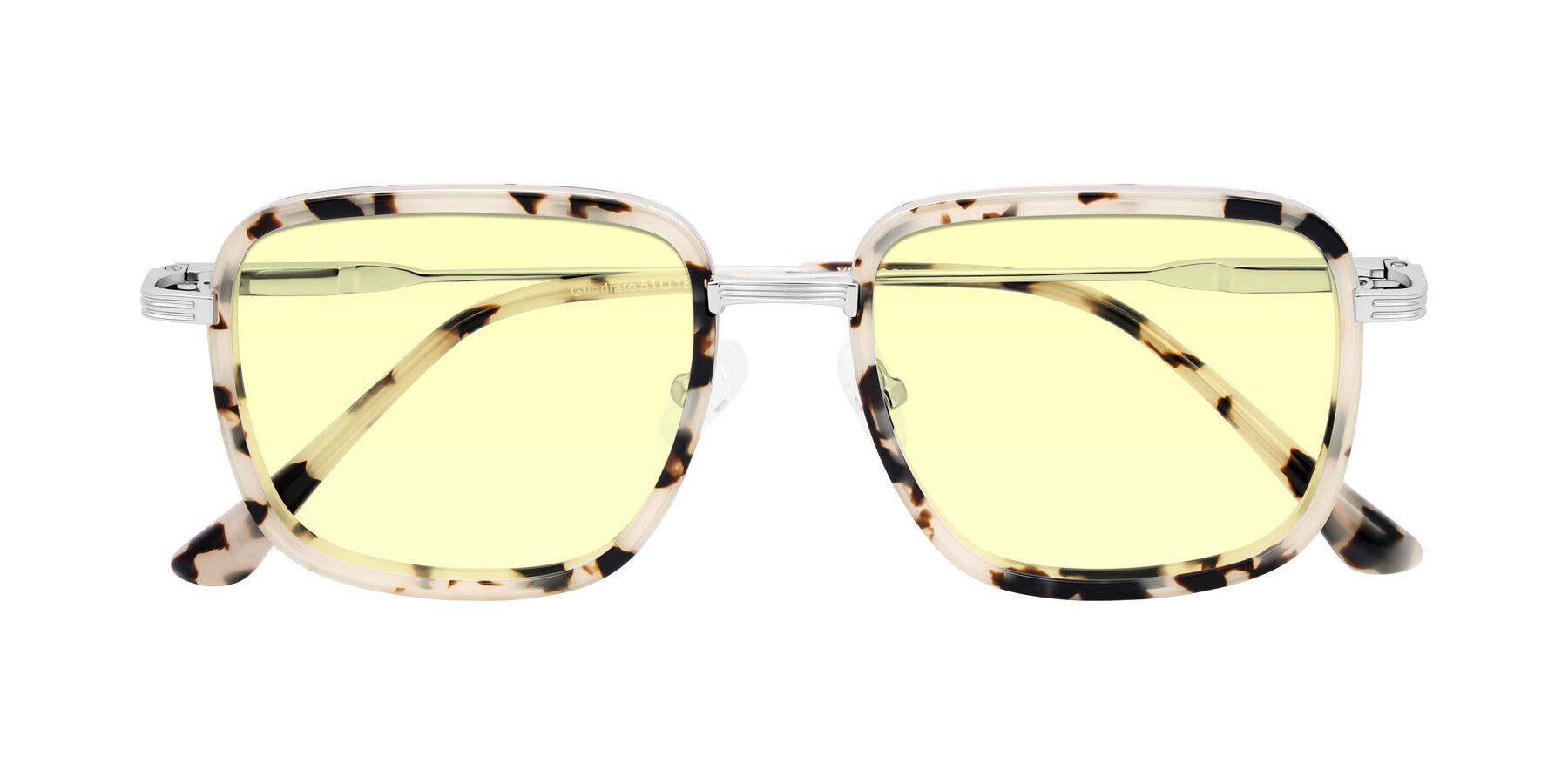 Folded Front of Guadiaro in Ivory Tortoise/Silver with Light Yellow Tinted Lenses