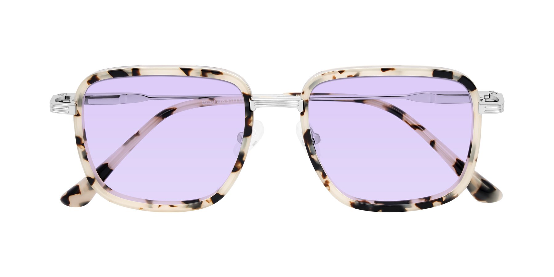 Folded Front of Guadiaro in Ivory Tortoise/Silver with Light Purple Tinted Lenses