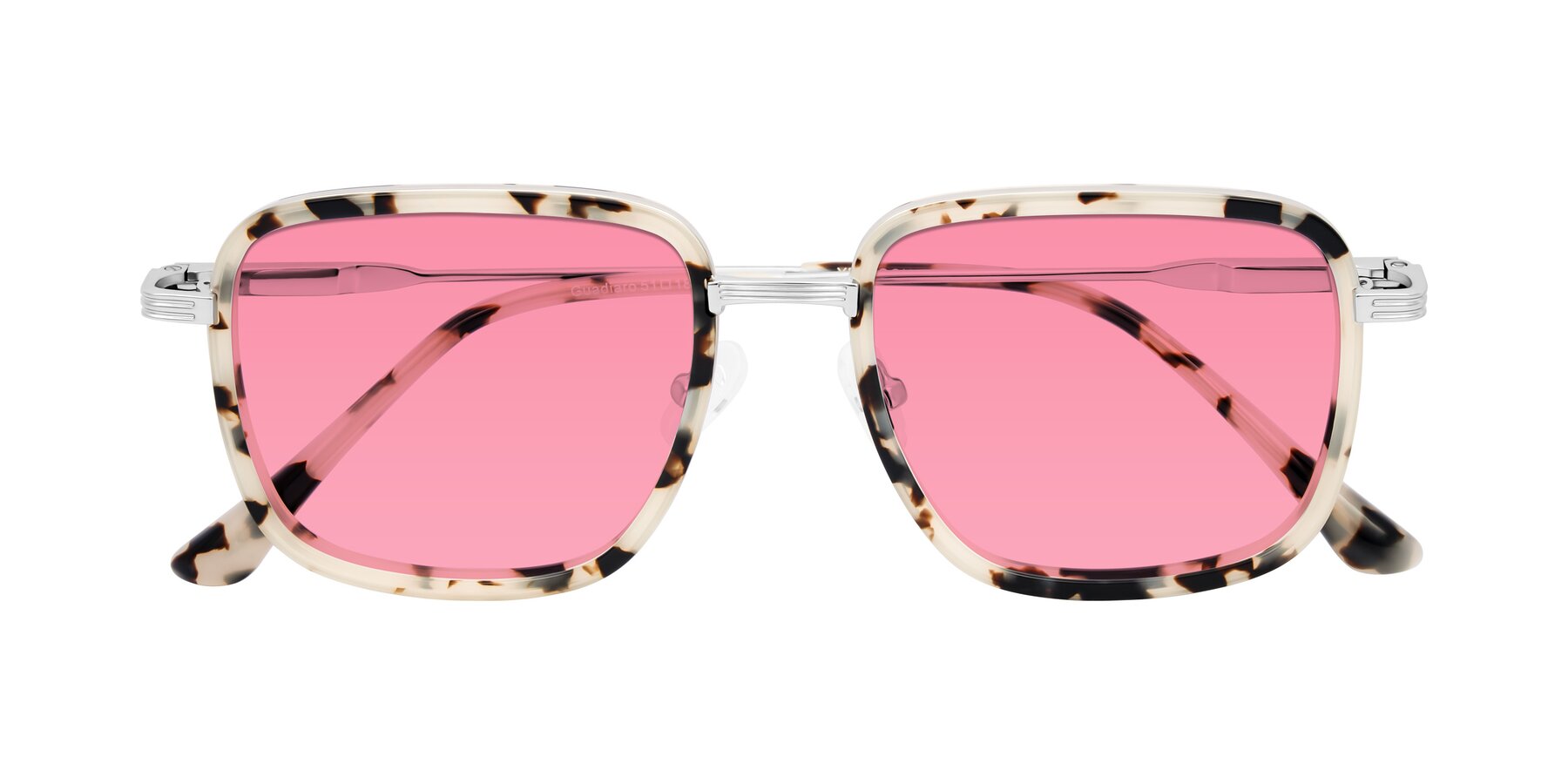 Folded Front of Guadiaro in Ivory Tortoise/Silver with Pink Tinted Lenses