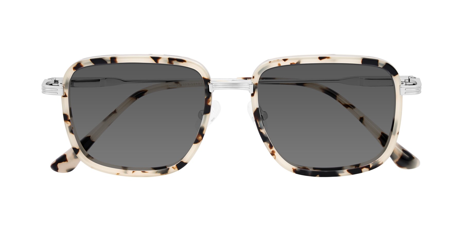 Folded Front of Guadiaro in Ivory Tortoise/Silver with Medium Gray Tinted Lenses