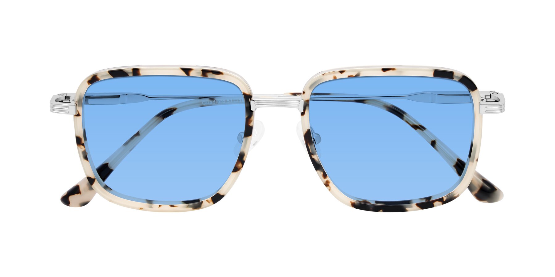 Folded Front of Guadiaro in Ivory Tortoise/Silver with Medium Blue Tinted Lenses