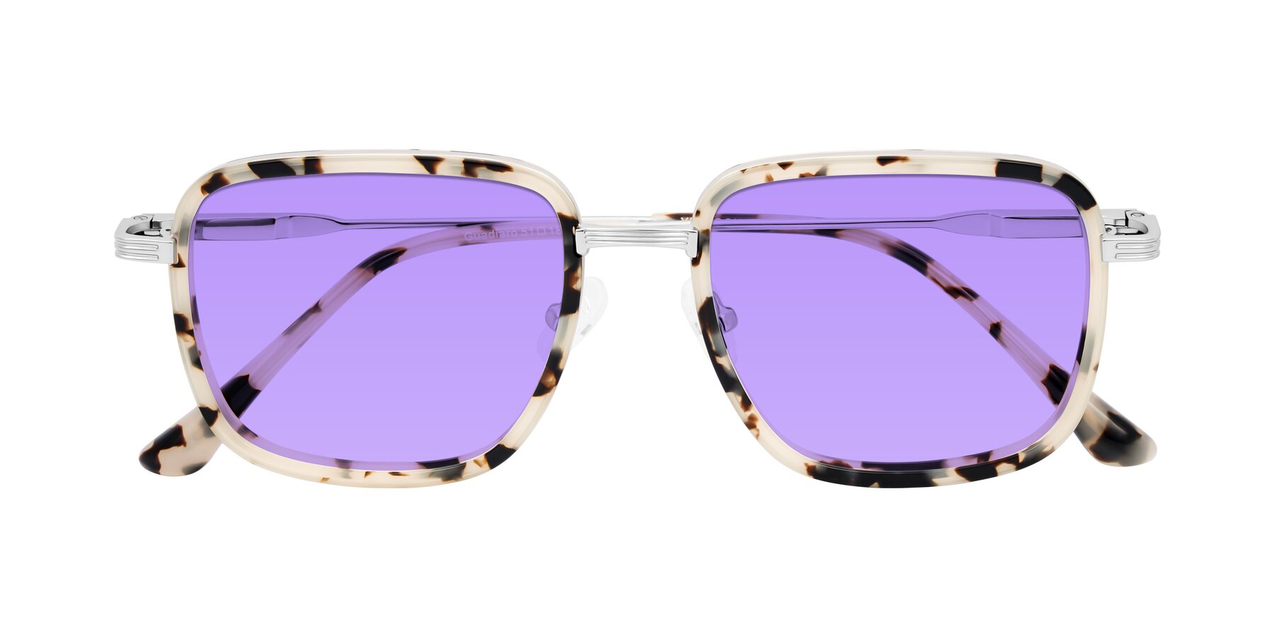 Folded Front of Guadiaro in Ivory Tortoise/Silver with Medium Purple Tinted Lenses