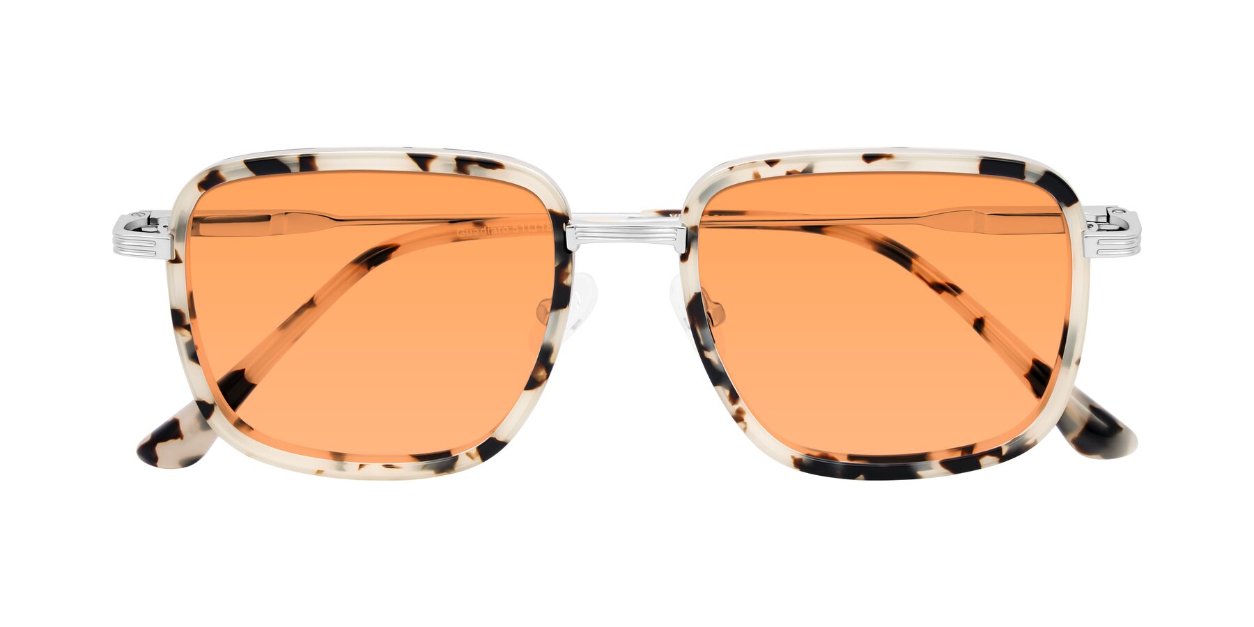 Folded Front of Guadiaro in Ivory Tortoise/Silver with Medium Orange Tinted Lenses