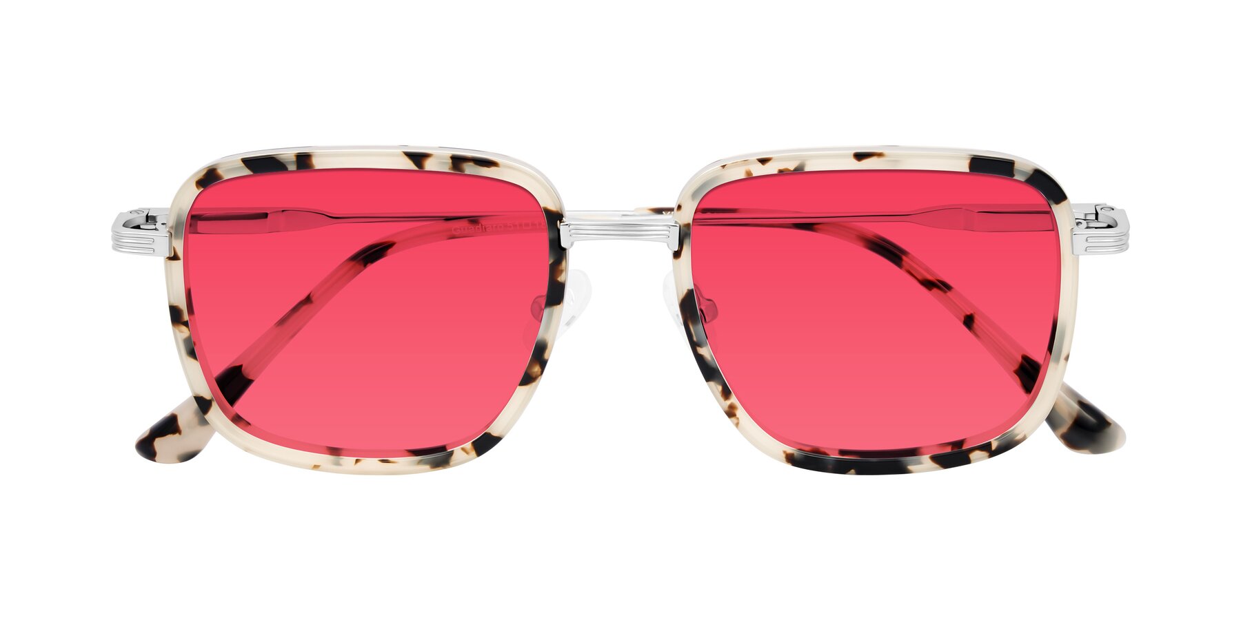Folded Front of Guadiaro in Ivory Tortoise/Silver with Red Tinted Lenses