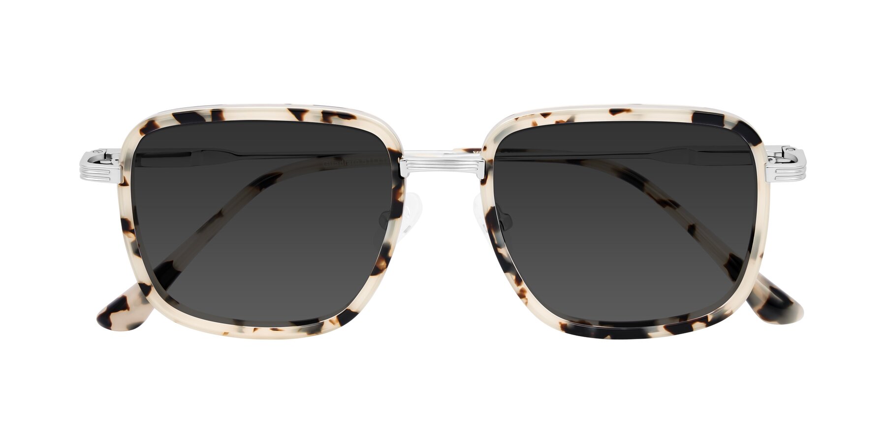 Folded Front of Guadiaro in Ivory Tortoise/Silver with Gray Tinted Lenses