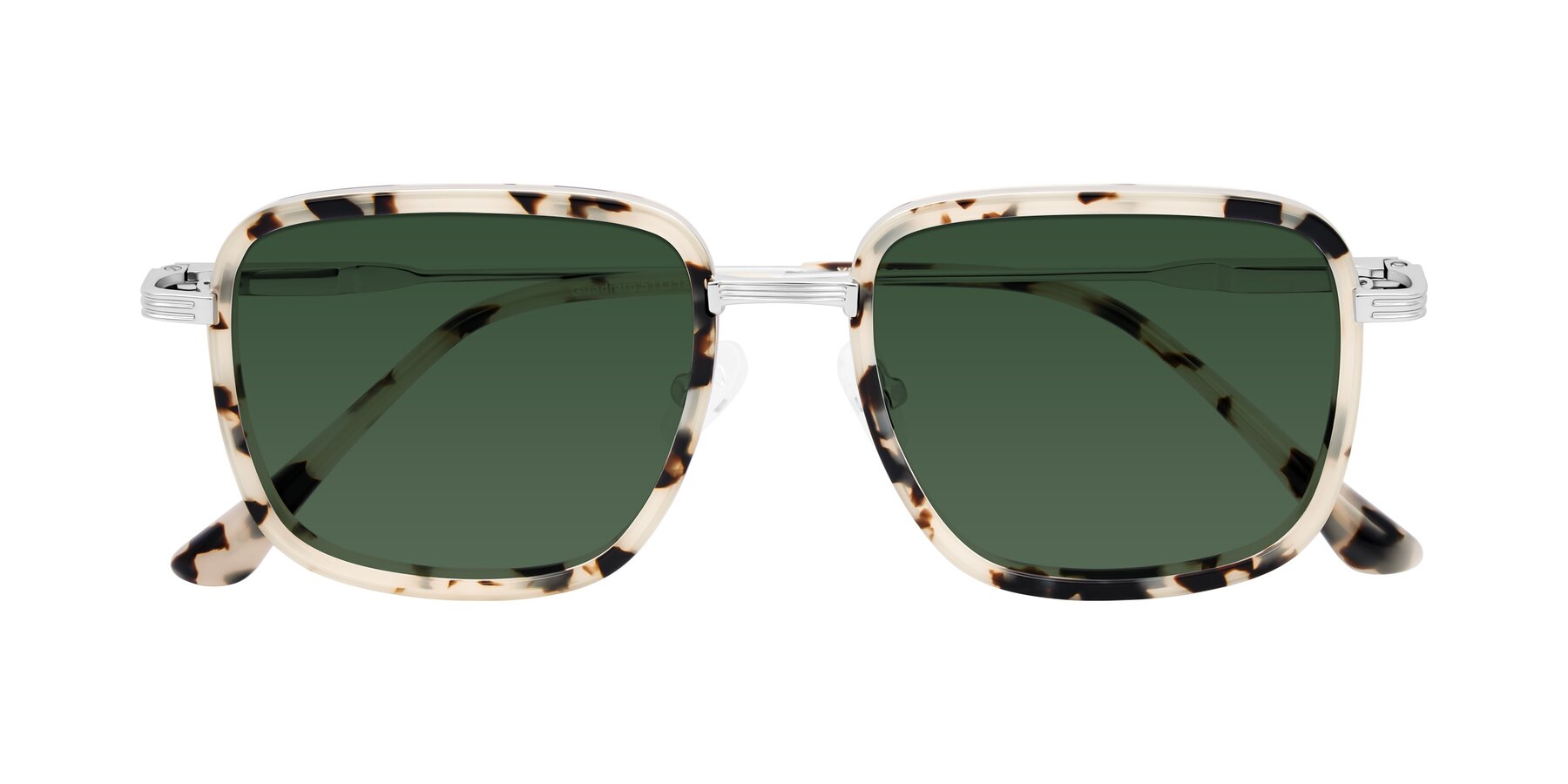 Folded Front of Guadiaro in Ivory Tortoise/Silver with Green Tinted Lenses