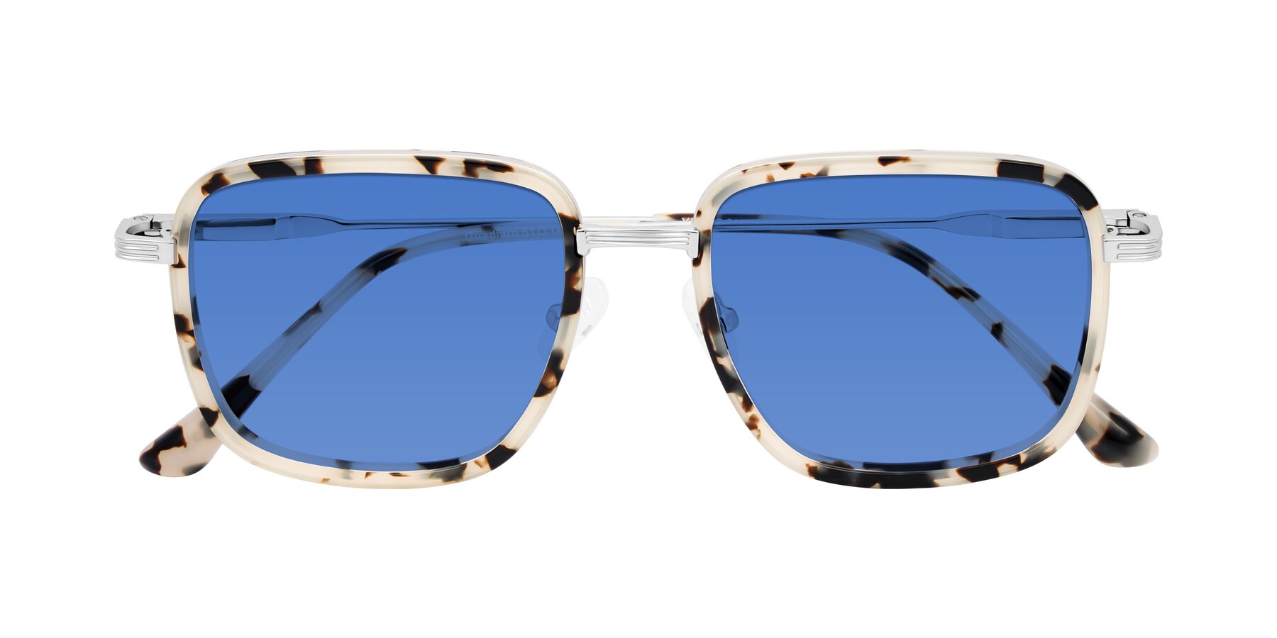 Folded Front of Guadiaro in Ivory Tortoise/Silver with Blue Tinted Lenses
