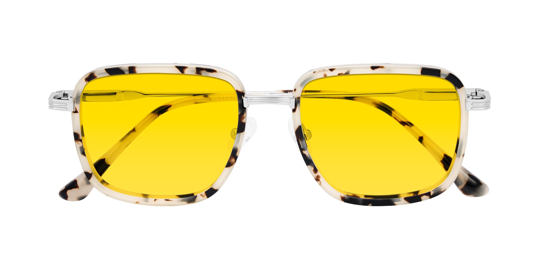 Folded Front of Guadiaro in Ivory Tortoise/Silver with Yellow Tinted Lenses