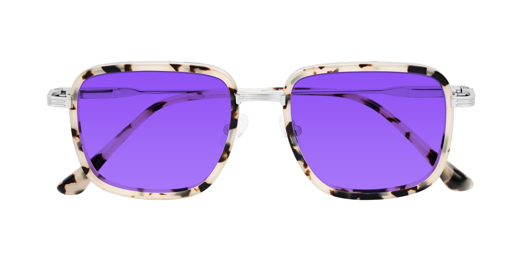 Folded Front of Guadiaro in Ivory Tortoise/Silver with Purple Tinted Lenses