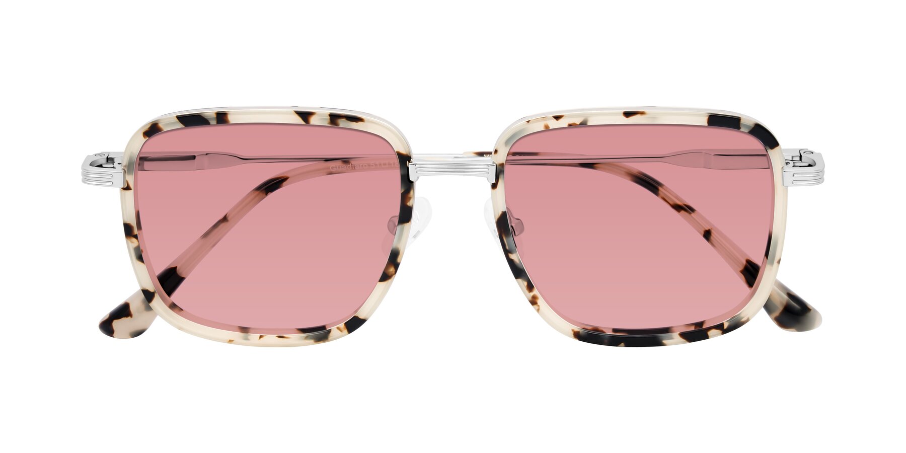 Folded Front of Guadiaro in Ivory Tortoise/Silver with Medium Garnet Tinted Lenses