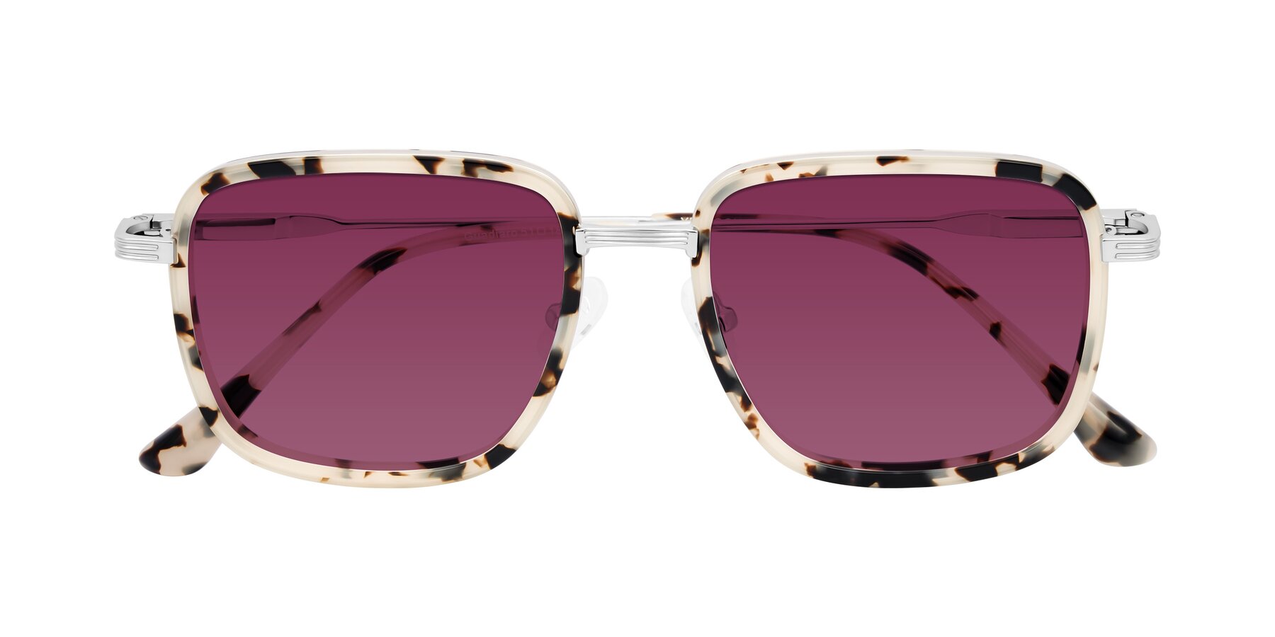 Folded Front of Guadiaro in Ivory Tortoise/Silver with Wine Tinted Lenses