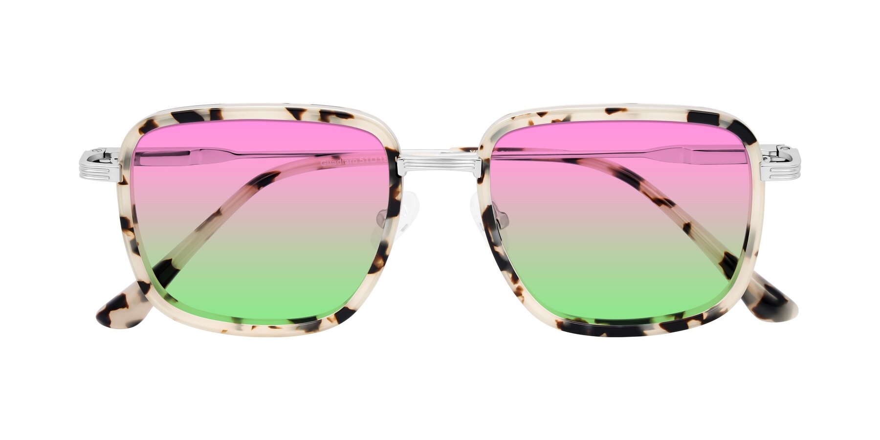 Folded Front of Guadiaro in Ivory Tortoise/Silver with Pink / Green Gradient Lenses