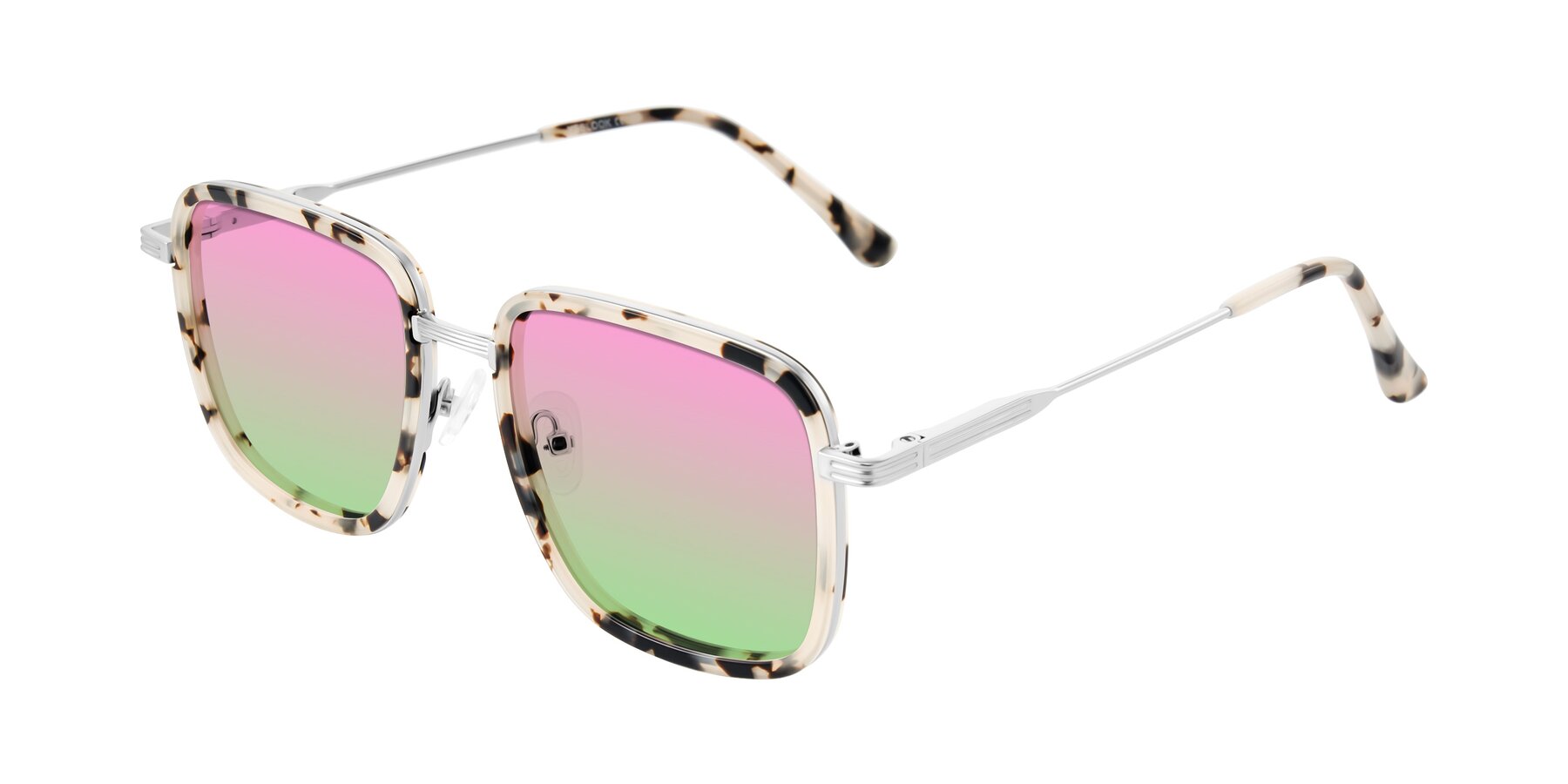 Angle of Guadiaro in Ivory Tortoise/Silver with Pink / Green Gradient Lenses
