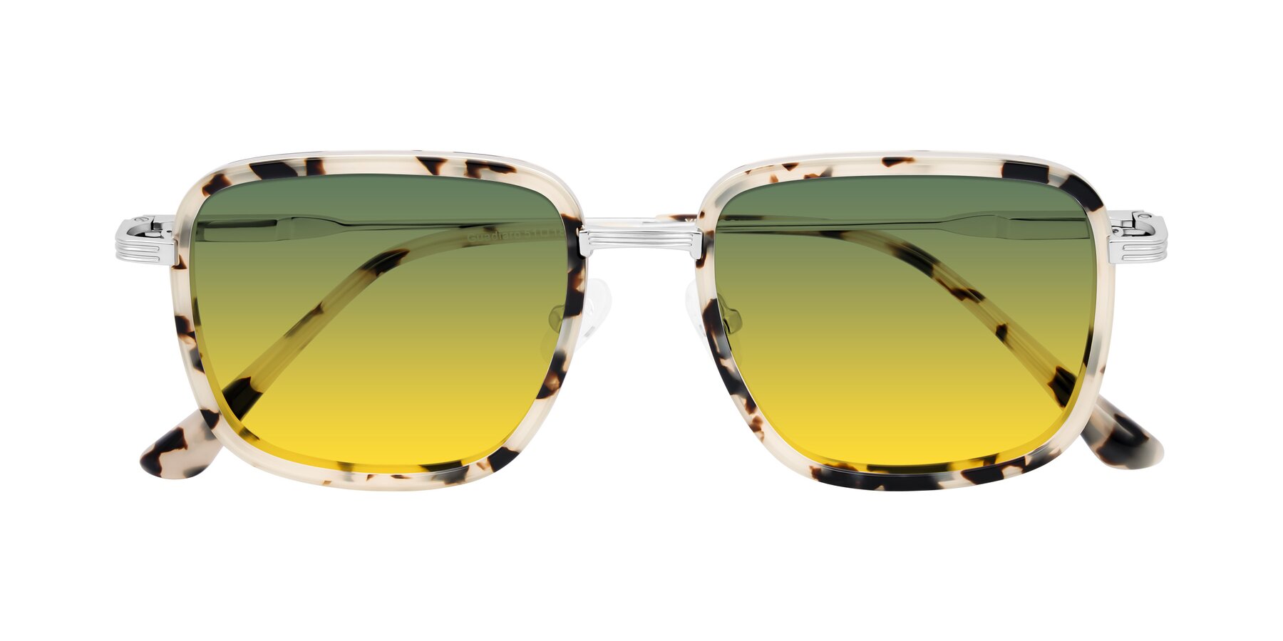 Folded Front of Guadiaro in Ivory Tortoise/Silver with Green / Yellow Gradient Lenses