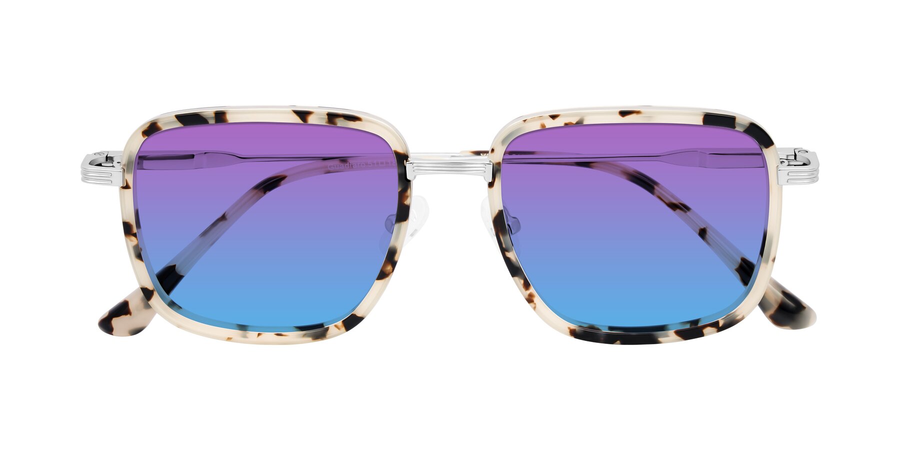 Folded Front of Guadiaro in Ivory Tortoise/Silver with Purple / Blue Gradient Lenses