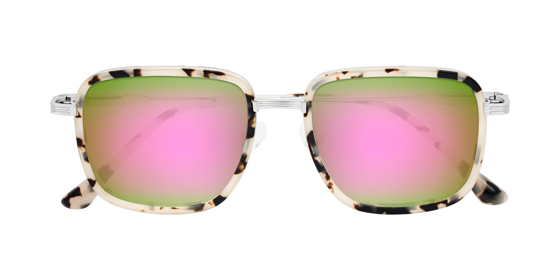 Folded Front of Guadiaro in Ivory Tortoise/Silver with Pink Mirrored Lenses
