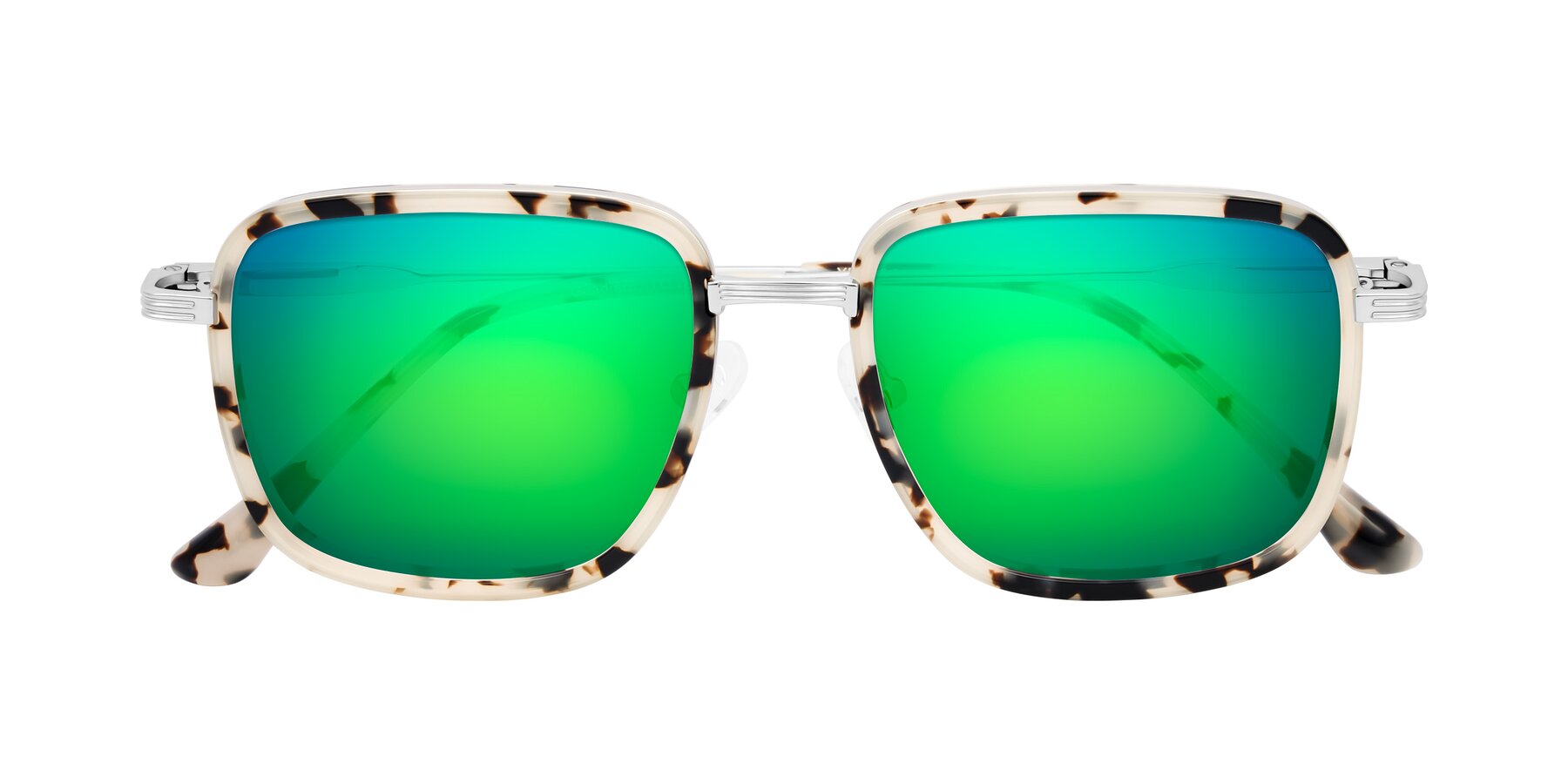 Folded Front of Guadiaro in Ivory Tortoise/Silver with Green Mirrored Lenses