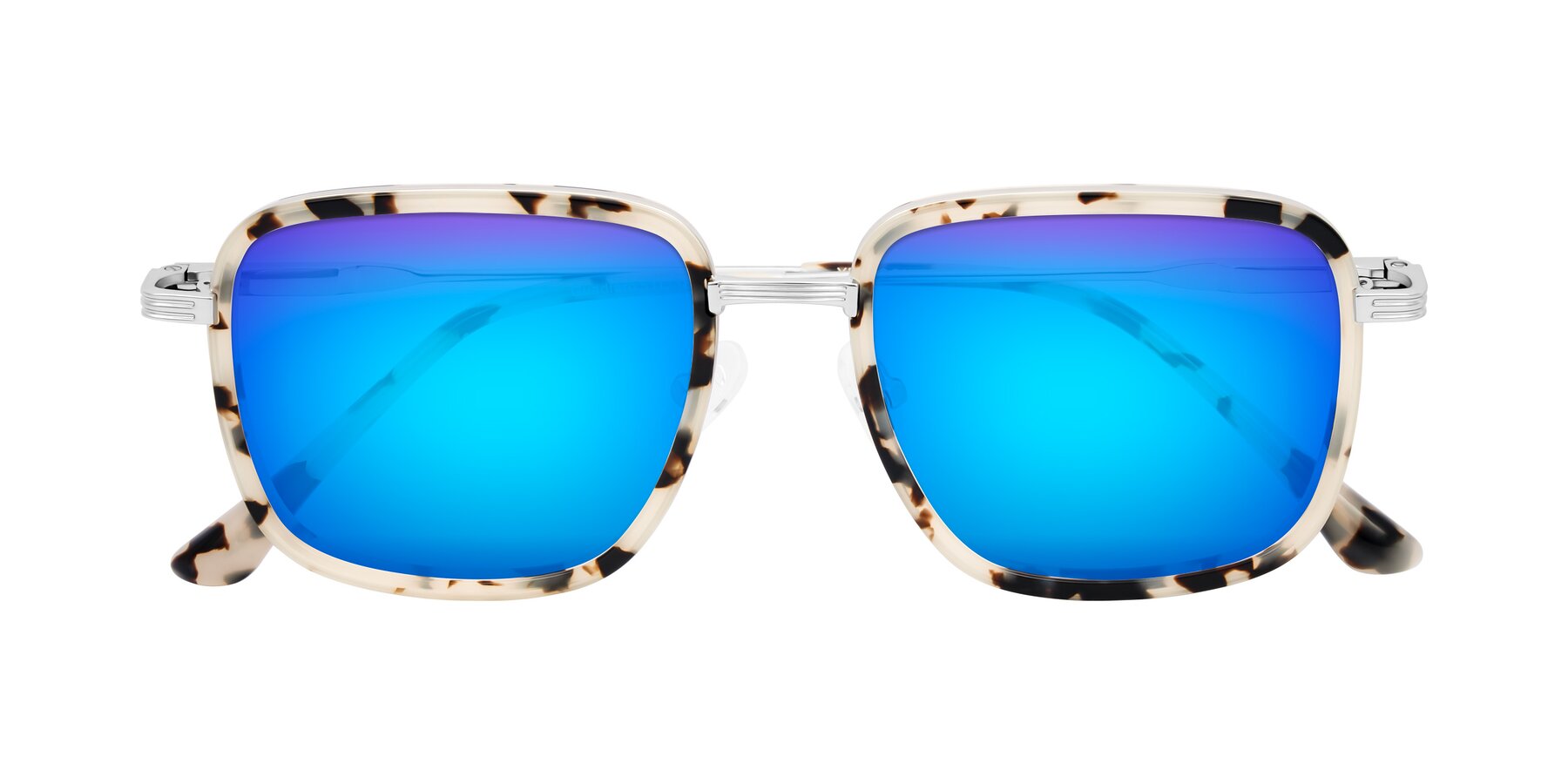 Folded Front of Guadiaro in Ivory Tortoise/Silver with Blue Mirrored Lenses