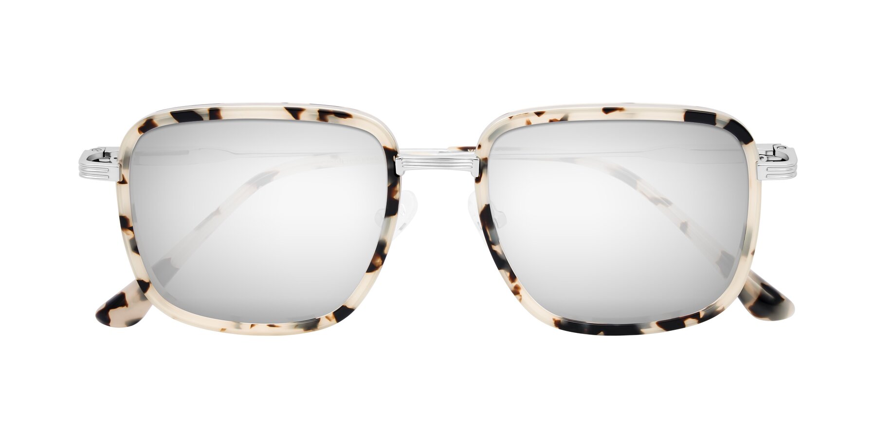 Folded Front of Guadiaro in Ivory Tortoise/Silver with Silver Mirrored Lenses
