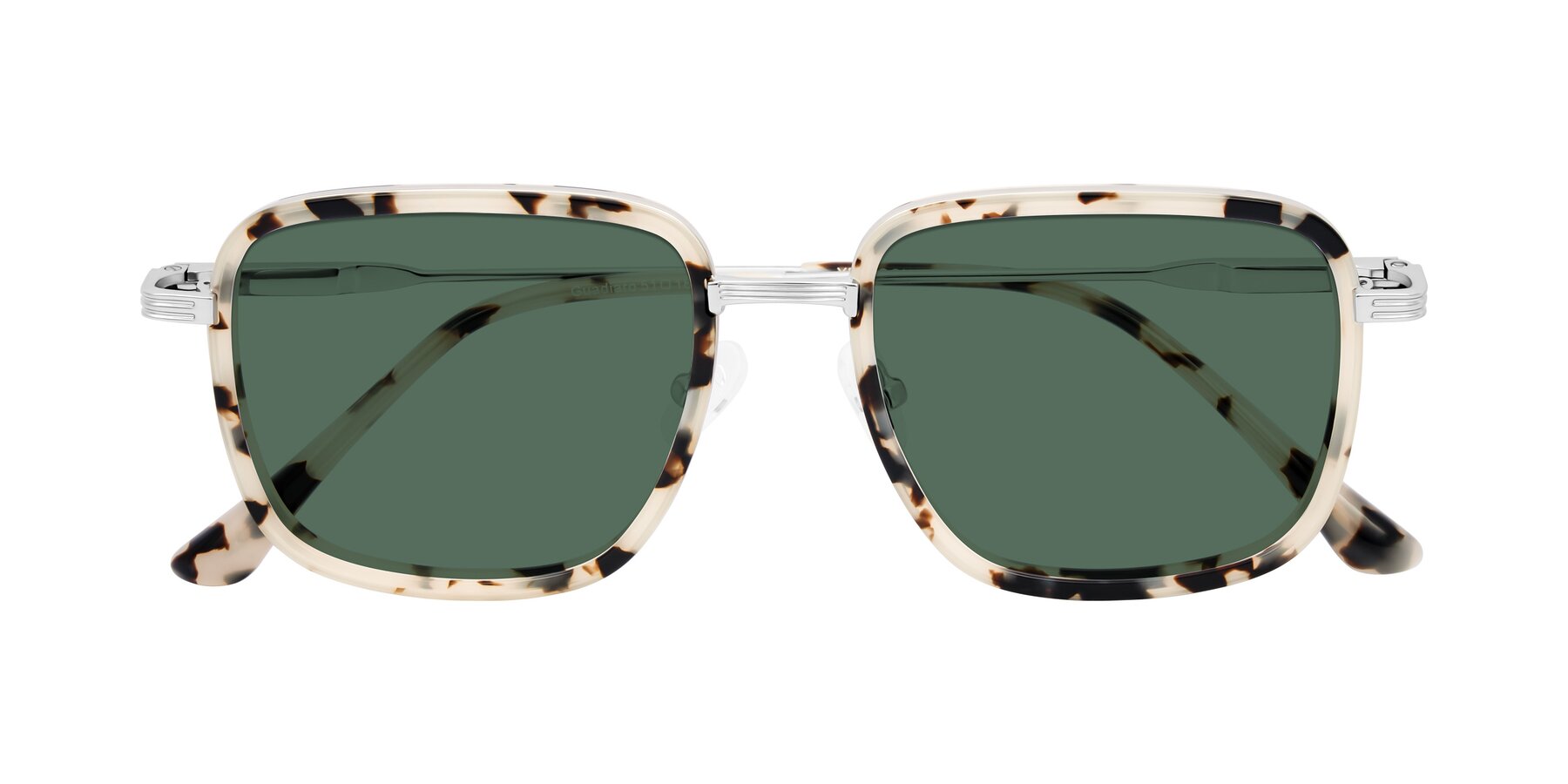 Folded Front of Guadiaro in Ivory Tortoise/Silver with Green Polarized Lenses